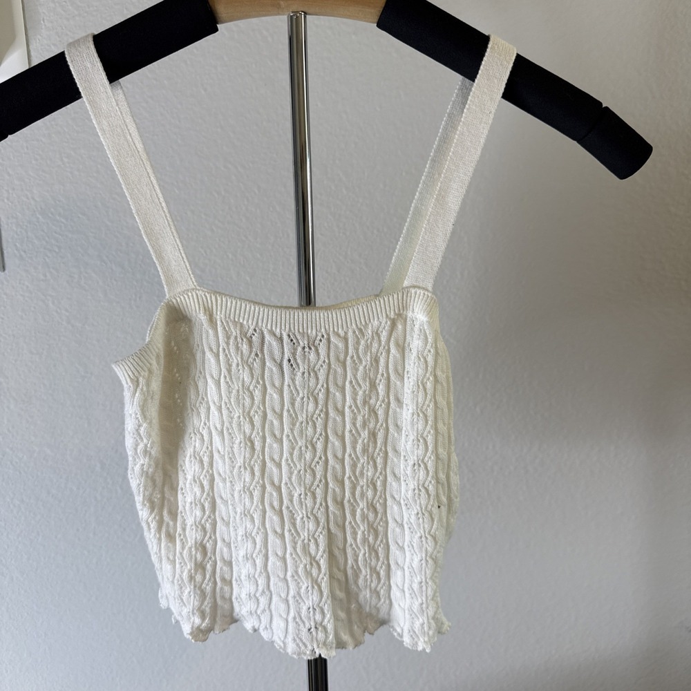 Willow & Wind Ivory Cable Knit Square Neck Cropped Sweater Tank Top Size‎ XS